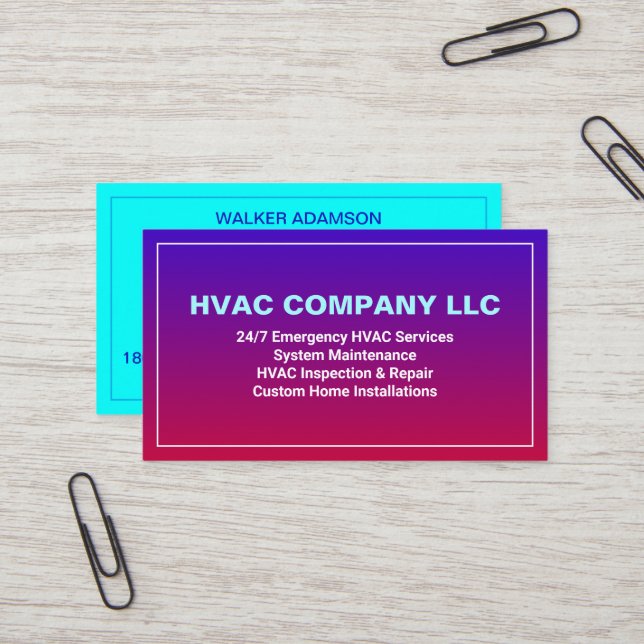 (AC Heat, HV Cool) Modern Custom Professional HVAC Business Card (Front/Back In Situ)