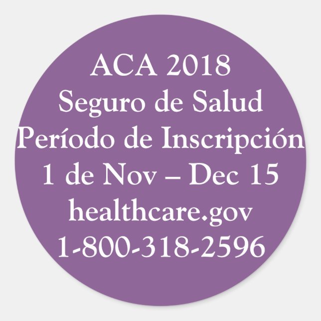 ACA Período de Inscripción - Jet Privado Púrpura Classic Round Sticker (Front)