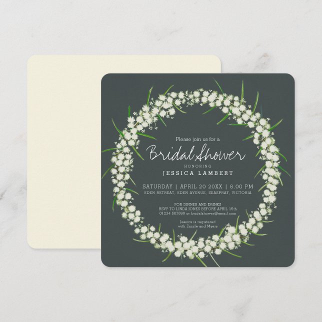Acacia cream art flowers bridal shower invites (Front/Back)