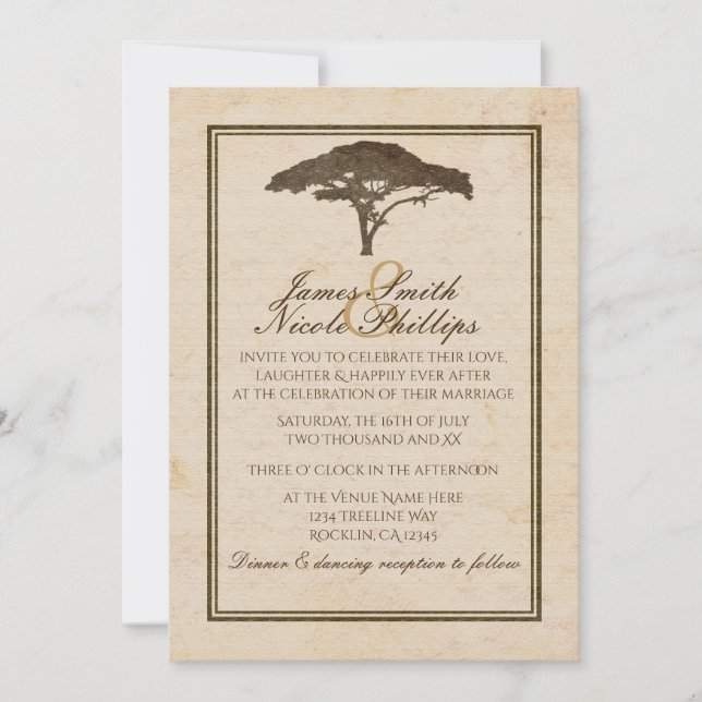 Acacia Tree African Safari Vintage Wedding Invitation (Front)