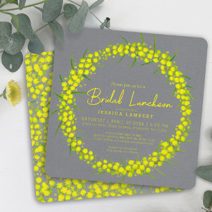 Acacia yellow grey art flowers Bridal Luncheon Invitation