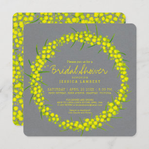 Acacia yellow grey art flowers bridal shower invitation