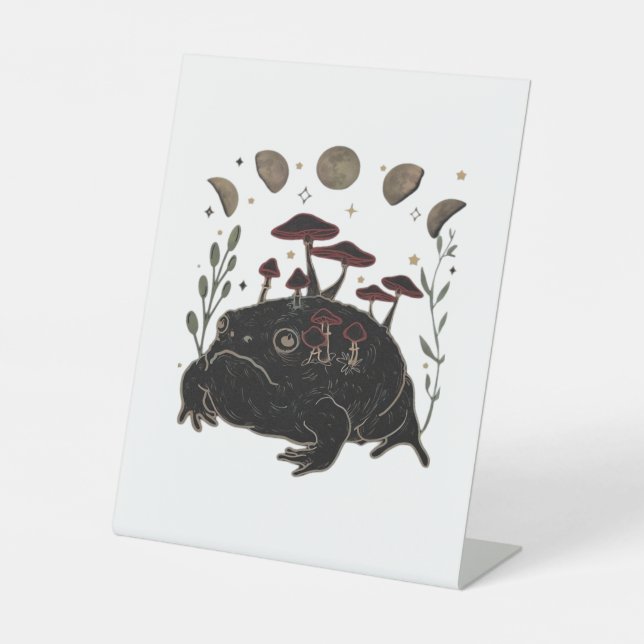 Academia Moon Witchy Goblincore Aesthetic Frog Cla Pedestal Sign (Front)