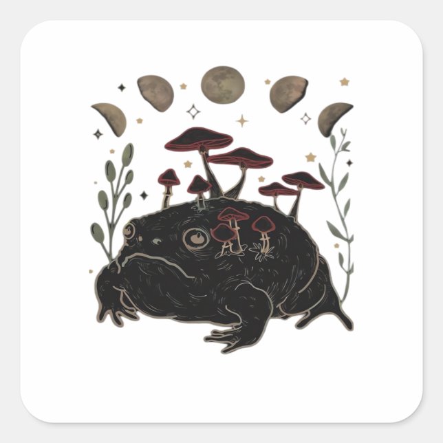 Academia Moon Witchy Goblincore Aesthetic Frog Cla Square Sticker (Front)