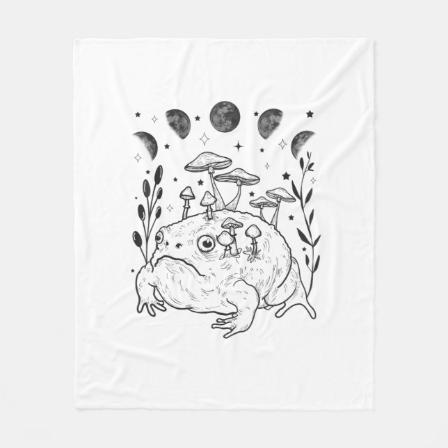 Academia Moon Witchy Goblincore Aesthetic Frog Fleece Blanket (Front)