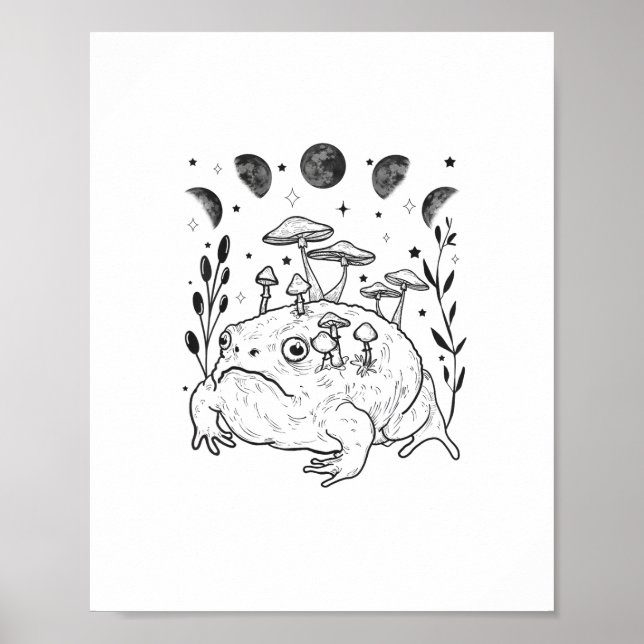 Academia Moon Witchy Goblincore Aesthetic Frog Poster (Front)