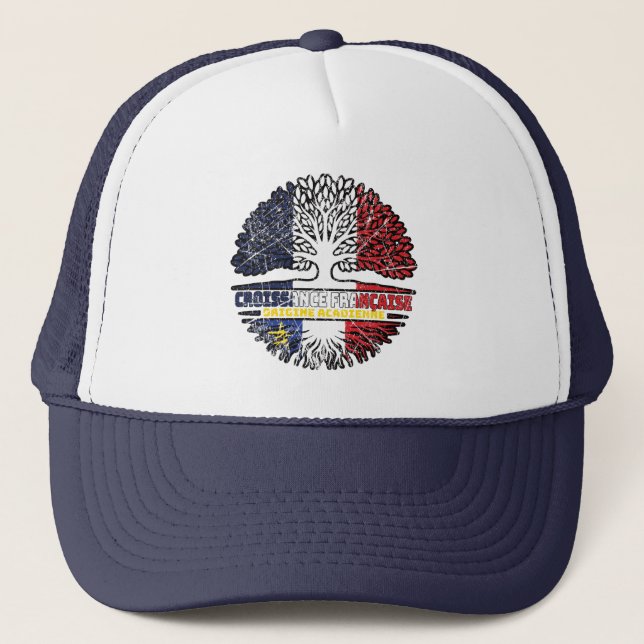 Acadia Acadian French France Tree Roots Flag Trucker Hat (Front)