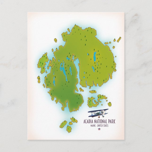 Acadia, Maine National Park map Travel map. Postcard (Front)