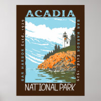 Acadia National Park Bar Harbor Lighthouse Vintage
