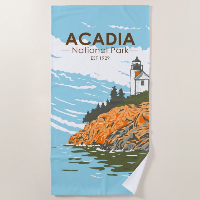 Acadia National Park Bar Harbour Lighthouse Beach Towel (Front)
