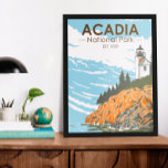 Acadia National Park Bar Harbour Lighthouse Maine Poster<br><div class="desc">Acadia vector artwork design. Acadia National Park is primarily on Maine's Mount Desert Island. Its landscape is marked by woodland,  rocky beaches and glacier-scoured granite peaks such as Cadillac Mountain.</div>