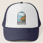 Acadia National Park Bar Harbour Lighthouse Maine Trucker Hat<br><div class="desc">Acadia vector artwork design. Acadia National Park is primarily on Maine's Mount Desert Island. Its landscape is marked by woodland,  rocky beaches and glacier-scoured granite peaks such as Cadillac Mountain.</div>
