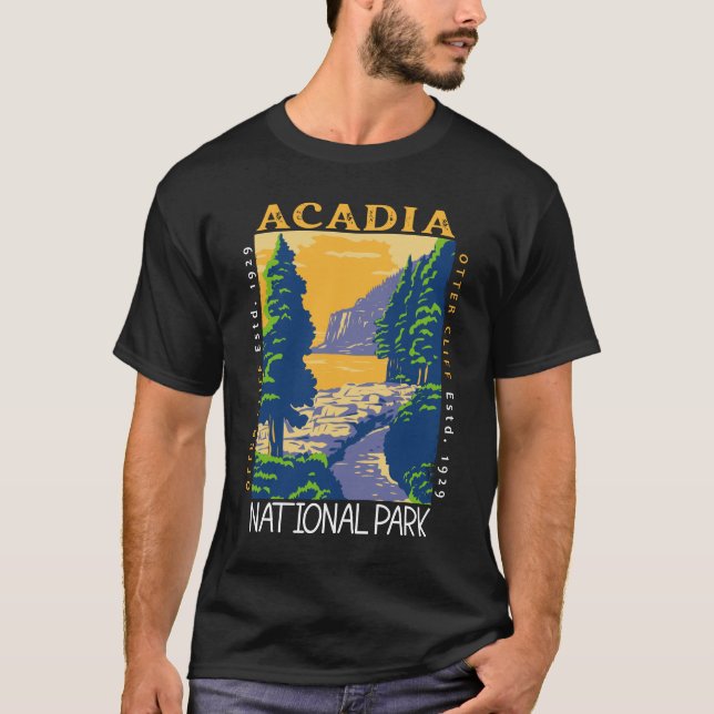 Acadia National Park Bar Harbour Otter Cliff Retro T-Shirt (Front)