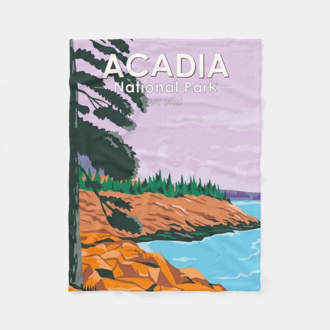 Acadia National Park Bar Harbour Vintage  Fleece Blanket (Front)