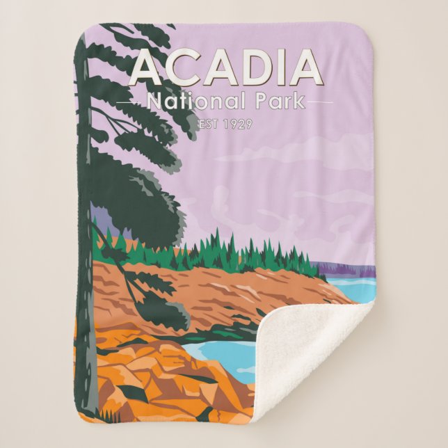 Acadia National Park Bar Harbour Vintage Sherpa Blanket (Front)