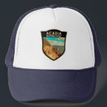 Acadia National Park Bar Harbour Watercolor Badge Trucker Hat<br><div class="desc">Acadia digital watercolor artwork design. Acadia National Park is primarily on Maine's Mount Desert Island. Its landscape is marked by woodland,  rocky beaches and glacier-scoured granite peaks such as Cadillac Mountain.</div>