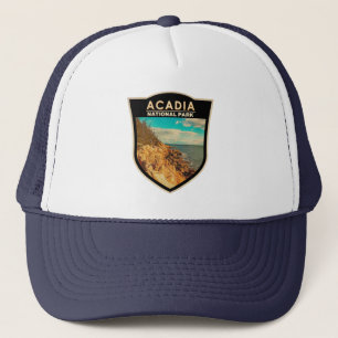 Acadia National Park Bar Harbour Watercolor Badge Trucker Hat