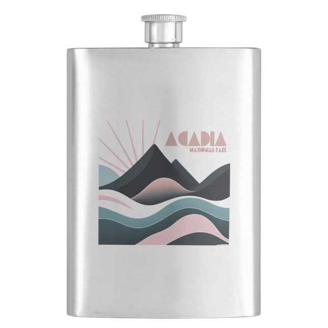 Acadia National Park Coloured Hills Hip Flask (Front)