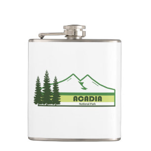 Acadia National Park Green Stripes Hip Flask
