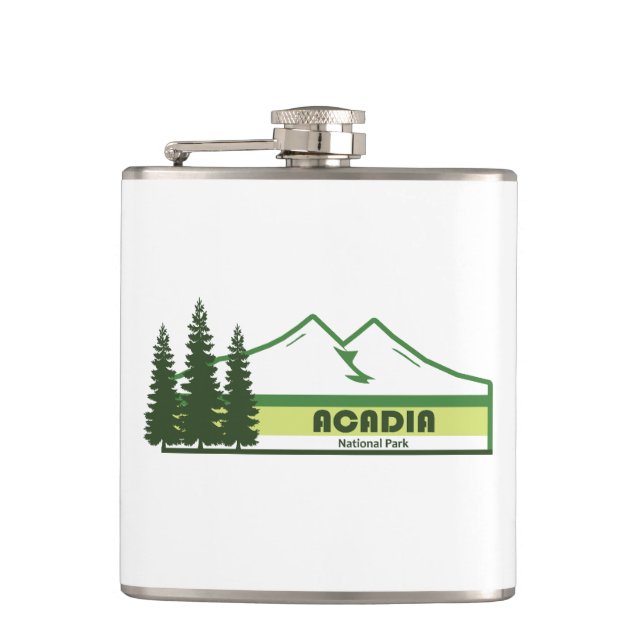 Acadia National Park Green Stripes Hip Flask (Front)