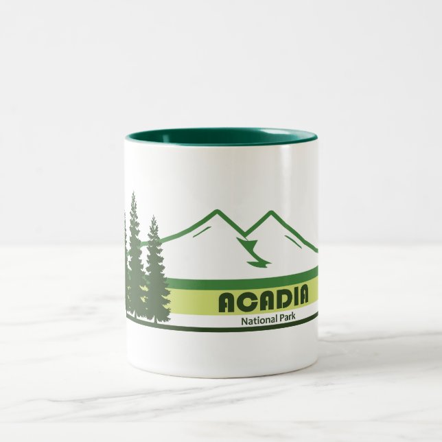 Acadia National Park Green Stripes Two-Tone Coffee Mug (Center)