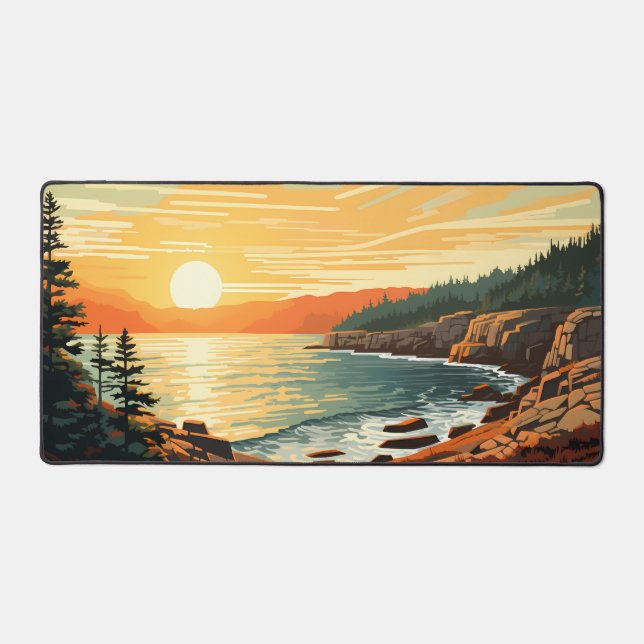 Acadia National Park Illustration Retro Art Desk Mat (Front)