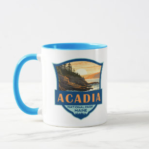 Acadia National Park Illustration Retro Badge Mug