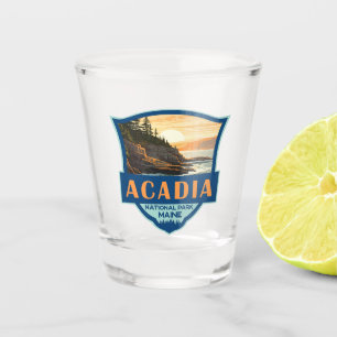 Acadia National Park Illustration Retro Badge Shot Glass
