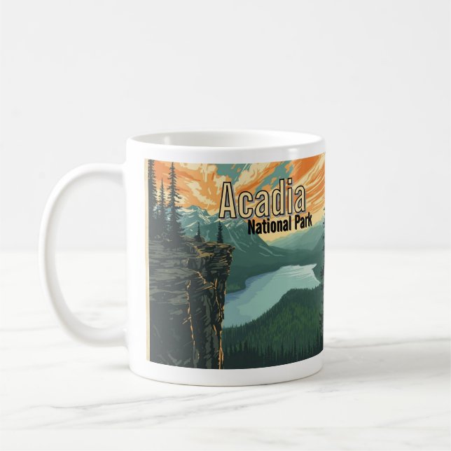 Acadia National Park Illustration Retro Coffee Mug (Left)