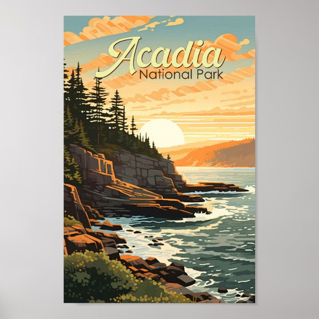 Acadia National Park Illustration Retro Poster (Front)