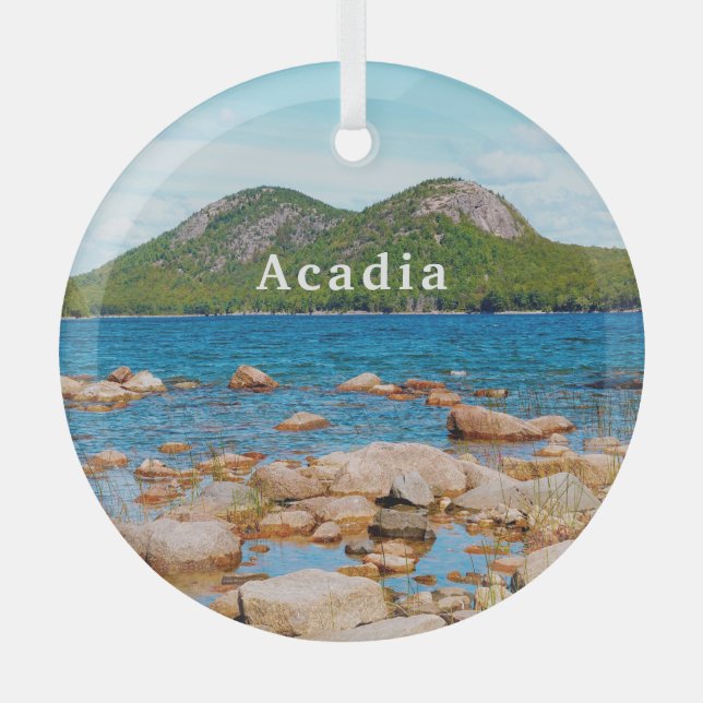 Acadia National Park Jordan Pond Glass Tree Decoration (Front)