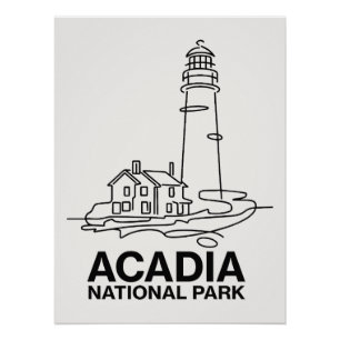 Acadia National Park Lighthouse Line Art Poster