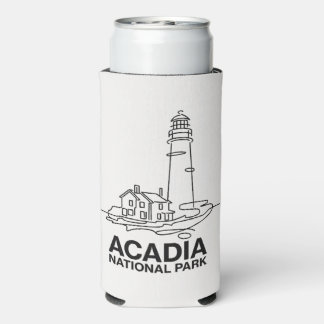 Acadia National Park Lighthouse Line Art Seltzer Can Cooler