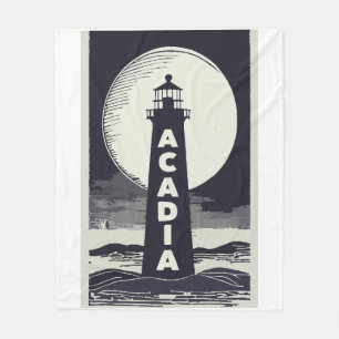 Acadia National Park Lighthouse Moon Fleece Blanket