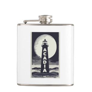 Acadia National Park Lighthouse Moon Hip Flask