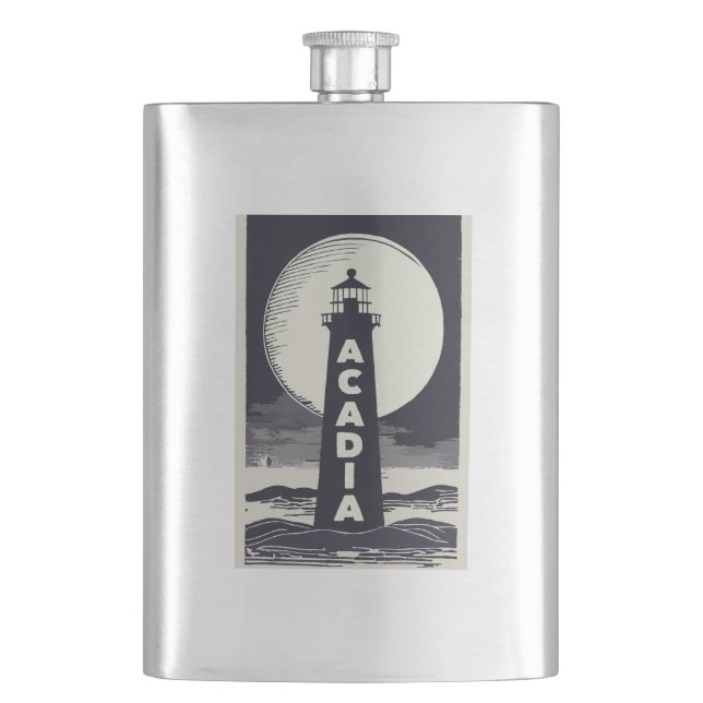 Acadia National Park Lighthouse Moon Hip Flask (Front)
