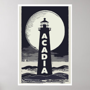 Acadia National Park Lighthouse Moon Poster