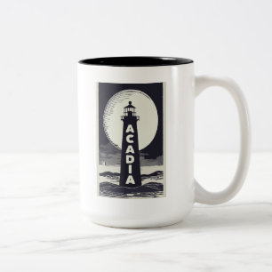 Acadia National Park Lighthouse Moon Two-Tone Coffee Mug