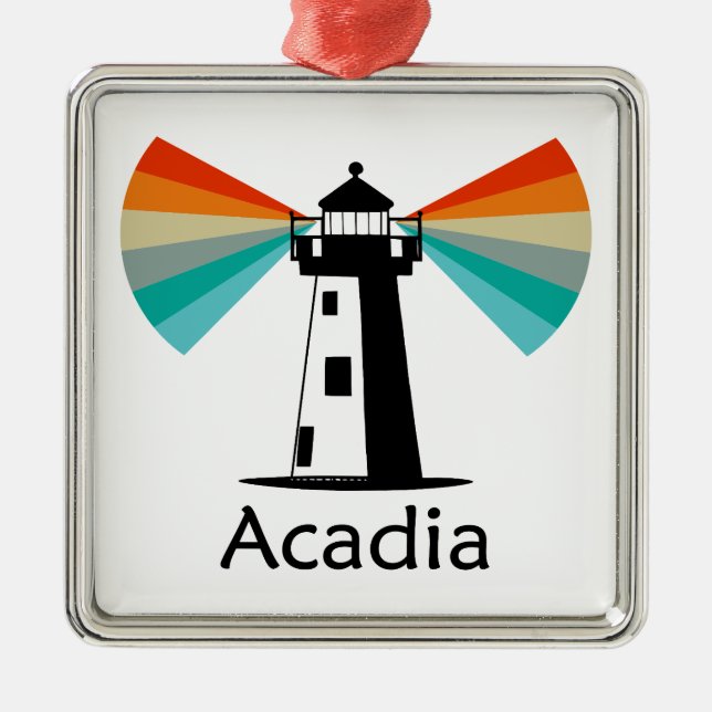Acadia National Park Lighthouse Rainbow Metal Tree Decoration (Front)