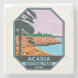 Acadia National Park Maine Bar Harbour Vintage Stone Coaster