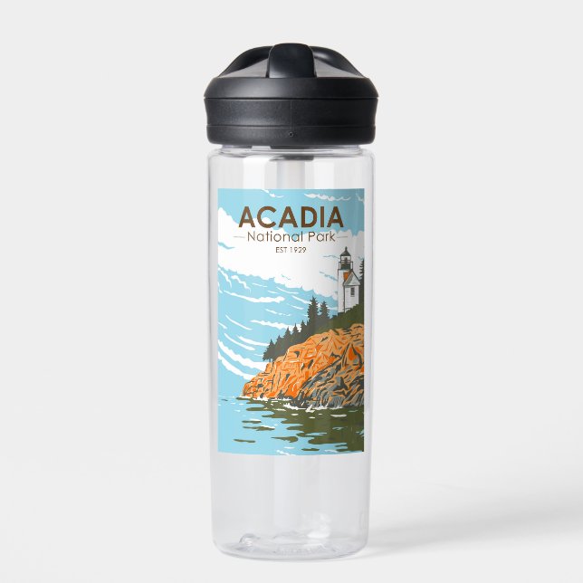 Acadia National Park Maine Bar Harbour Vintage Water Bottle (Front)