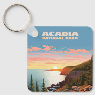 Acadia National Park Maine Coast Retro Key Ring