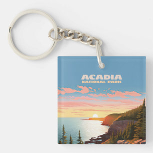 Acadia National Park Maine Coast Retro Key Ring