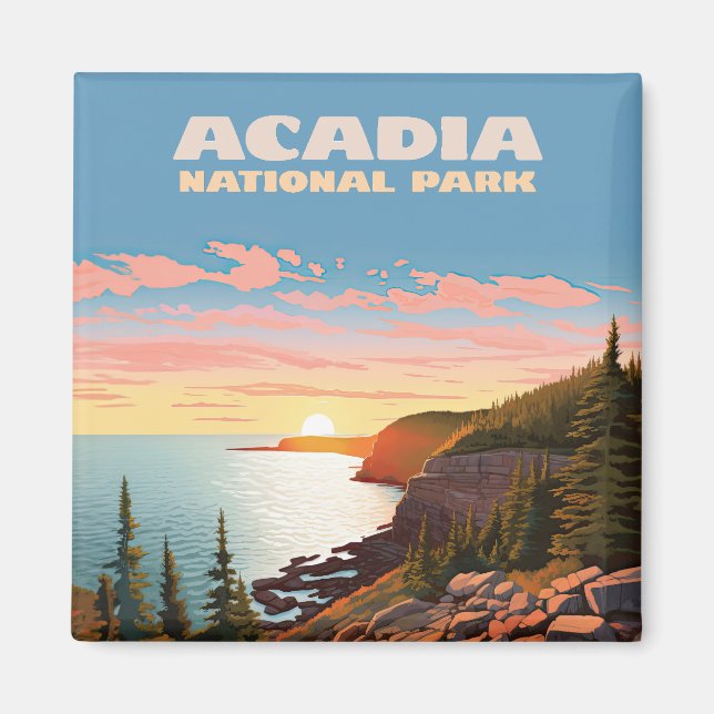 Acadia National Park Maine Coast Retro Magnet (Front)