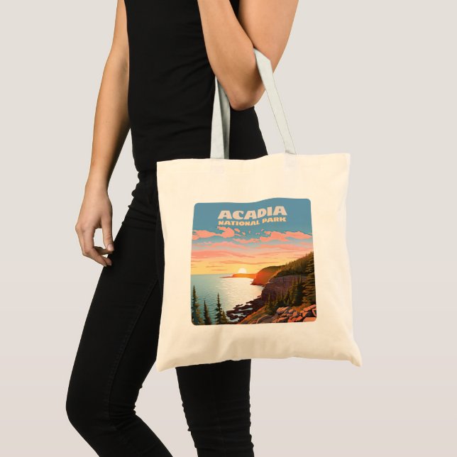 Acadia National Park Maine Coast Retro Tote Bag (Front (Product))