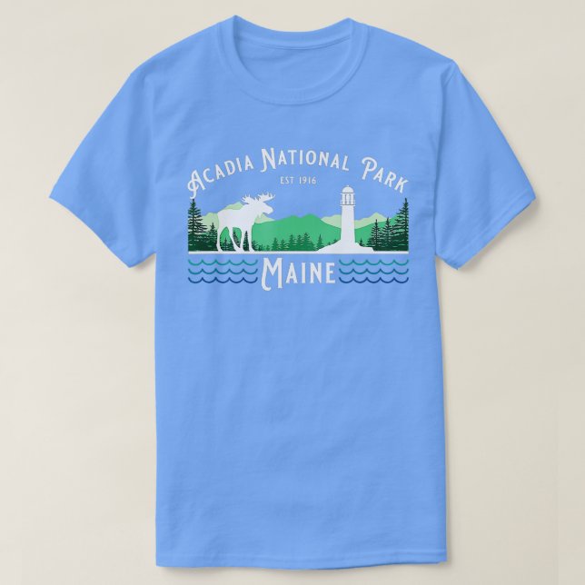 Acadia National Park Maine Lighthouse Moose Souven T-Shirt (Design Front)