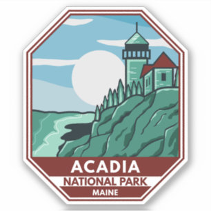 Acadia National Park Maine Lighthouse Retro Emblem