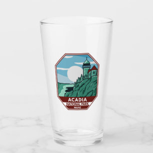Acadia National Park Maine Lighthouse Retro Emblem Glass