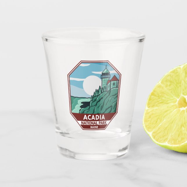 Acadia National Park Maine Lighthouse Retro Emblem Shot Glass (Front)