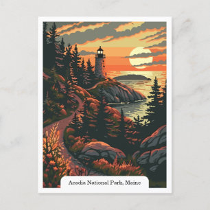 Acadia National Park, Maine Lighthouse Travel Postcard